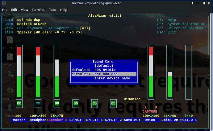 alsamixer default card