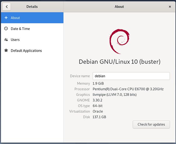 Debian 10.5 (Gnome 3.30.2)