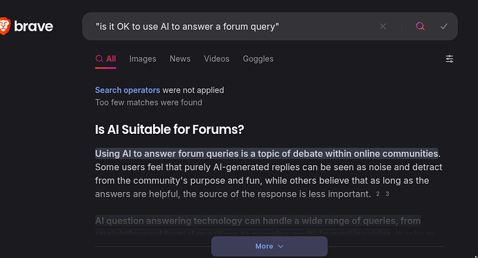"is it OK to use AI to answer a forum query" ddg