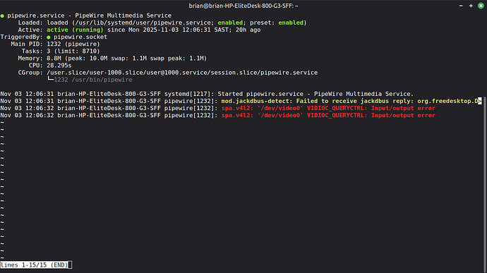 systemctl status --user pipewire.service