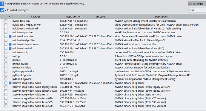 nvidia driver issue MX packages